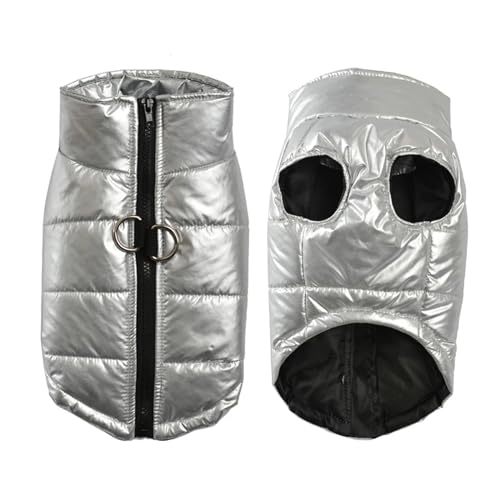 Kleidung für kleine Hunde, wasserdicht, für Herbst und Winter, warmer Hundemantel, Kleidung für Hunde, Chihuahua, Französische Bulldogge (Farbe: Silber, Größe: M) von VinerY
