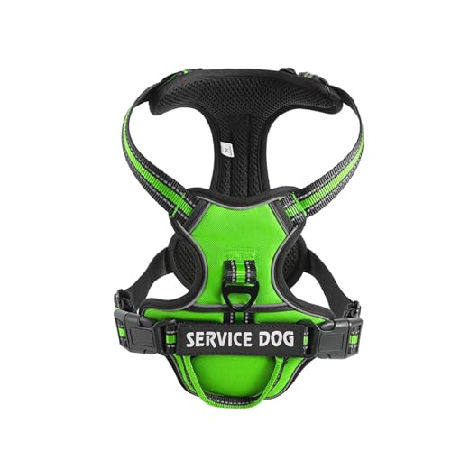 Nylon-Hundegeschirr, reflektierend, personalisierbar, atmungsaktiv, verstellbar, für kleine, mittelgroße und große Hunde (Farbe: Grün, Größe: S) von VinerY