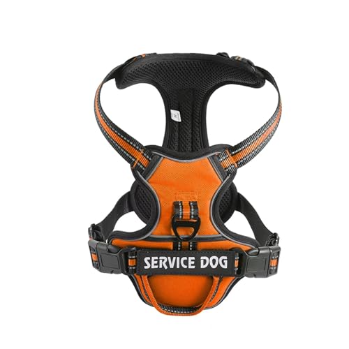 Nylon-Hundegeschirr, reflektierend, personalisierbar, atmungsaktiv, verstellbar, für kleine, mittelgroße und große Hunde (Farbe: Orange, Größe: XL) von VinerY