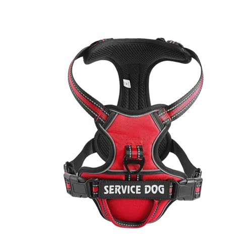 Nylon-Hundegeschirr, reflektierend, personalisierbar, atmungsaktiv, verstellbar, für kleine, mittelgroße und große Hunde (Farbe: Rot, Größe: XL) von VinerY