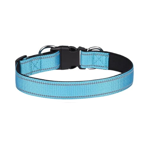Reflektierendes Hundehalsband, gepolstert, atmungsaktiv, Nylon, verstellbar für mittelgroße und große Hunde, Halsumfang 25–60 cm (Farbe: Blau, Größe: L) von VinerY