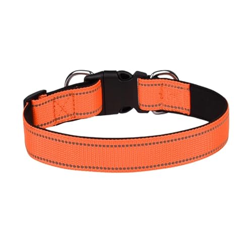 Reflektierendes Hundehalsband, gepolstert, atmungsaktiv, Nylon, verstellbar für mittelgroße und große Hunde, Halsumfang 25–60 cm (Farbe: Orange, Größe: L) von VinerY