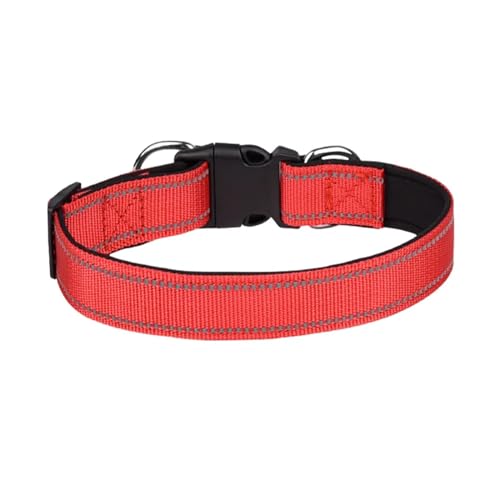 Reflektierendes Hundehalsband, gepolstert, atmungsaktiv, Nylon, verstellbar für mittelgroße und große Hunde, Halsumfang 25–60 cm (Farbe: Rot, Größe: L) von VinerY