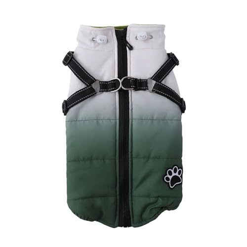 Wasserdichte Hundejacke mit Geschirr, warme Winterkleidung für kleine große Hunde, Mantel, Chihuahua-Kleidung, französische Bulldoggen-Outfits (Farbe: Grün, Größe: XS) von VinerY