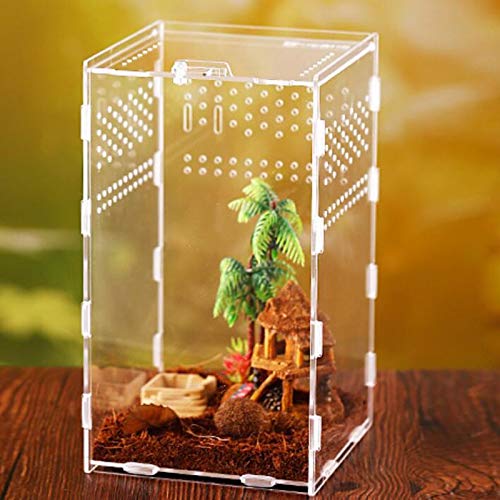 Vinnykud Mini Terrarium Transportbox,Reptil Fütterungsbox aus Acryl, Tragbarer Reptilienzuchtbox Transparent Reptil Zuchtfall für Spinnenechsen, Eidechse, Skorpion, Gehörnter Frosch(15×15×25cm) von Vinnykud