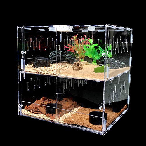 Vinnykud Terrarium Transportbox,Reptil Fütterungsbox aus Acryl, Tragbarer Reptilienzuchtbox Transparent Reptil Zuchtfall für Spinnenechsen, Eidechse, Gehörnter Frosch,Käfer(30.5×24×29cm) von Vinnykud