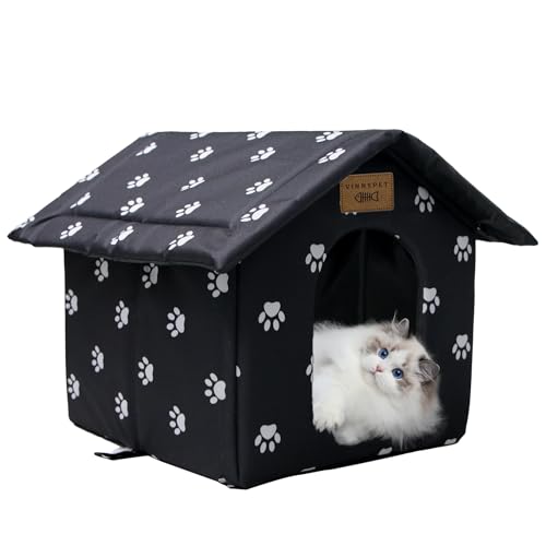 Vinnypet Katzenhaus Für Draußen Winterfest Wasserdicht Wetterfester Katzenhöhle Haustierhaus mit Katzenmatte Warm Hundehöhle Waschbar Hundehaus Tierheim Für Streuner Haustiere 35x30x35cm von Vinnypet