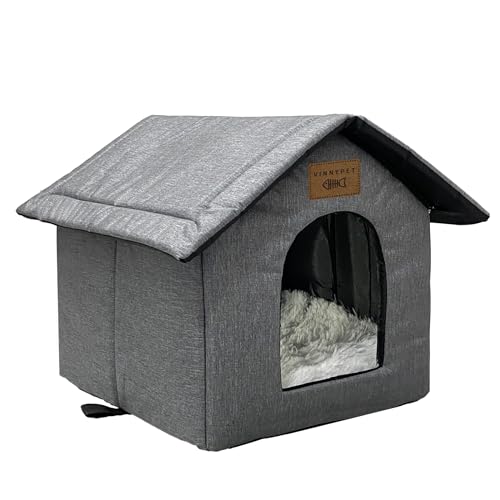 Vinnypet Katzenhaus Für Draußen Winterfest Wasserdicht Wetterfester Katzenhöhle Haustierhaus mit Plüschkissen Warm Hundehöhle Waschbar Hundehaus Tierheim Für Streuner Haustiere 35x30x35cm von Vinnypet