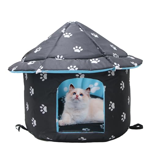 Vinnypet Katzenhaus Für Draußen Winterfest Wasserdicht Wetterfestes Und Warm Wetterfester Faltbare Pet Tierheim Für Katzen Mit Abnehmbarem Kissen 45x41cm (Schwarz) von Vinnypet