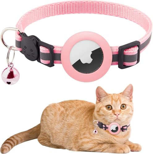 Katzenhalsband, reflektierendes Katzenhalsband mit Abnehmbarer Sicherheitsschnalle, Glocke und Verstellbarer Schutzhülle für Kätzchen und Welpen (rosa) von Viojrlly