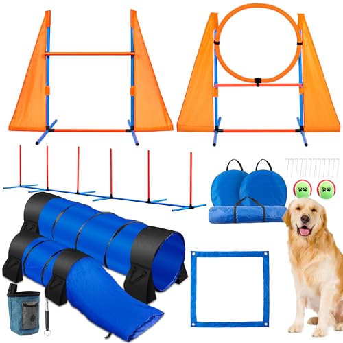 Dog Agility Course Backyard Set, Portable Agility Training Equipment for Dogs - 2 Tunnel with Sandbags, 2 Jumps, 6 Weave Poles, Pause Box & More, Dog Hindernis Course Kit for Indoor and Outdoor Dog Agility Course Backyard Set, Portable Agility Training Equipment for Dogs - 2 Tunnel with Sandbags, 2 Jumps, 6 Weave Poles, Pause Box & More, Dog Hindernis Course Kit for Indoor and Outdoor von Violeza