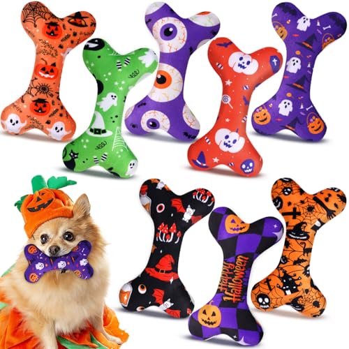 VioraWhite Halloween-Hundespielzeug, Plüsch, quietschend, Knochenform, lustiges Spielzeug, Geburtstagsgeschenk für kleine, mittelgroße und große Hunde, 15,5 x 9,7 cm, 8 Stück von VioraWhite
