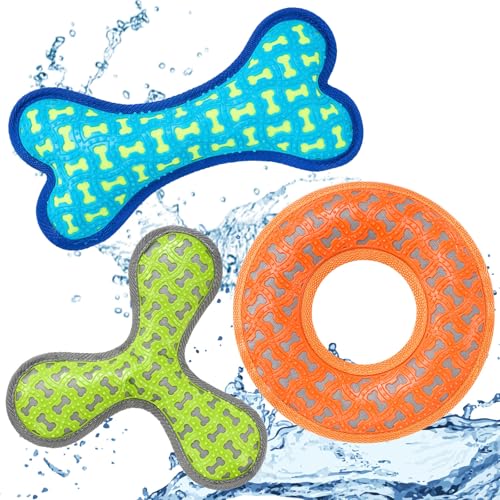 VioraWhite Robustes schwimmendes Hundespielzeug mit Quietscher, TPR, quietschend, schwimmendes Spielzeug für Welpen, Apportieren, Schwimmbad, Strand, Training, nicht aggressives Kauen, 3 Stück von VioraWhite