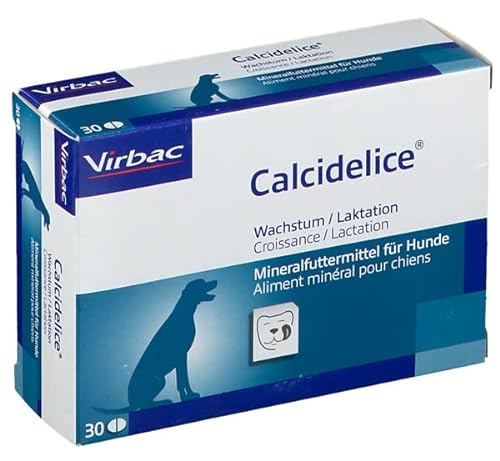 Virbac Calcidelice | 30 Tabletten | Mineralfuttermittel für Hunde | Bei Wachstum und Laktation | Zur Unterstützung des Stoffwechsels | Enthält Calcium, Phosphor und Vitamin D3 von Virbac
