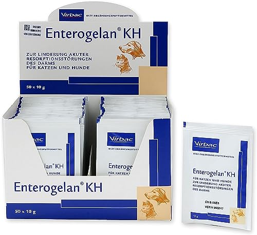 Virbac Enterogelan KH | 50 x 10 g | Diät - Ergänzungsfuttermittel für Hunde und Katzen | Zur Linderung akuter Diarrhoe | Zum Schutz der Darmschleimhaut gegen Bakterien und Toxine von Virbac