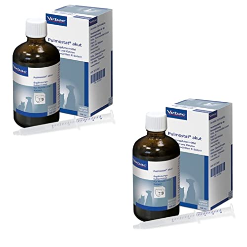 Virbac Pulmostat Akut | Doppelpack | 2 x 100 ml | Rein pflanzlicher Hustensaft für Hunde und Katzen | Mit Brunnenkresse, Spitzwegerich, Süßholzwurzel und Quebrachowurzelextrakt von Virbac