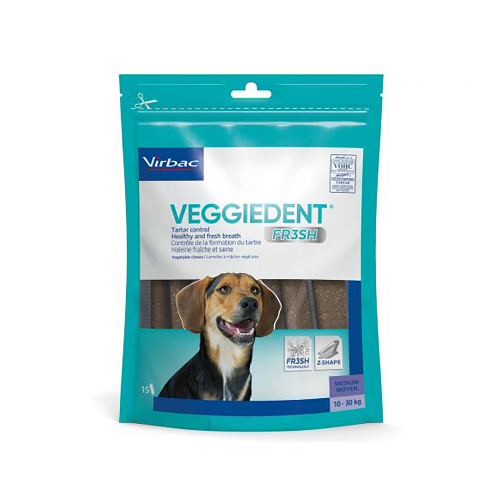 VEGGIEDENT Fresh für Hunde - 15 x 26 g M für mittelgroße Hunde (10-30 kg) von Virbac