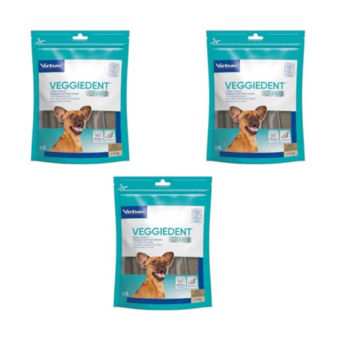 Virbac VeggieDent 15 Streifen XS < 5 kg | 3er Pack | 3 x 120 g | Kaustreifen für kleine Hunde | Vegetarischer Kausnack zur Kontrolle von Zahnbelag & Plaque | EIN Stück pro Tag von Virbac