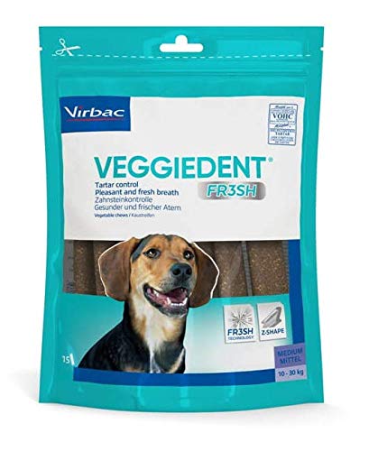 Virbac VeggieDent Kaustreifen für mittelgroße Hunde (10 bis 30 kg) - 15 Streifen von Virbac