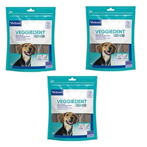 Virbac VeggieDent M Kaustreifen für mittelgroße Hunde (10 bis 30 kg) - Bundle - 3 x 15 Streifen von Virbac