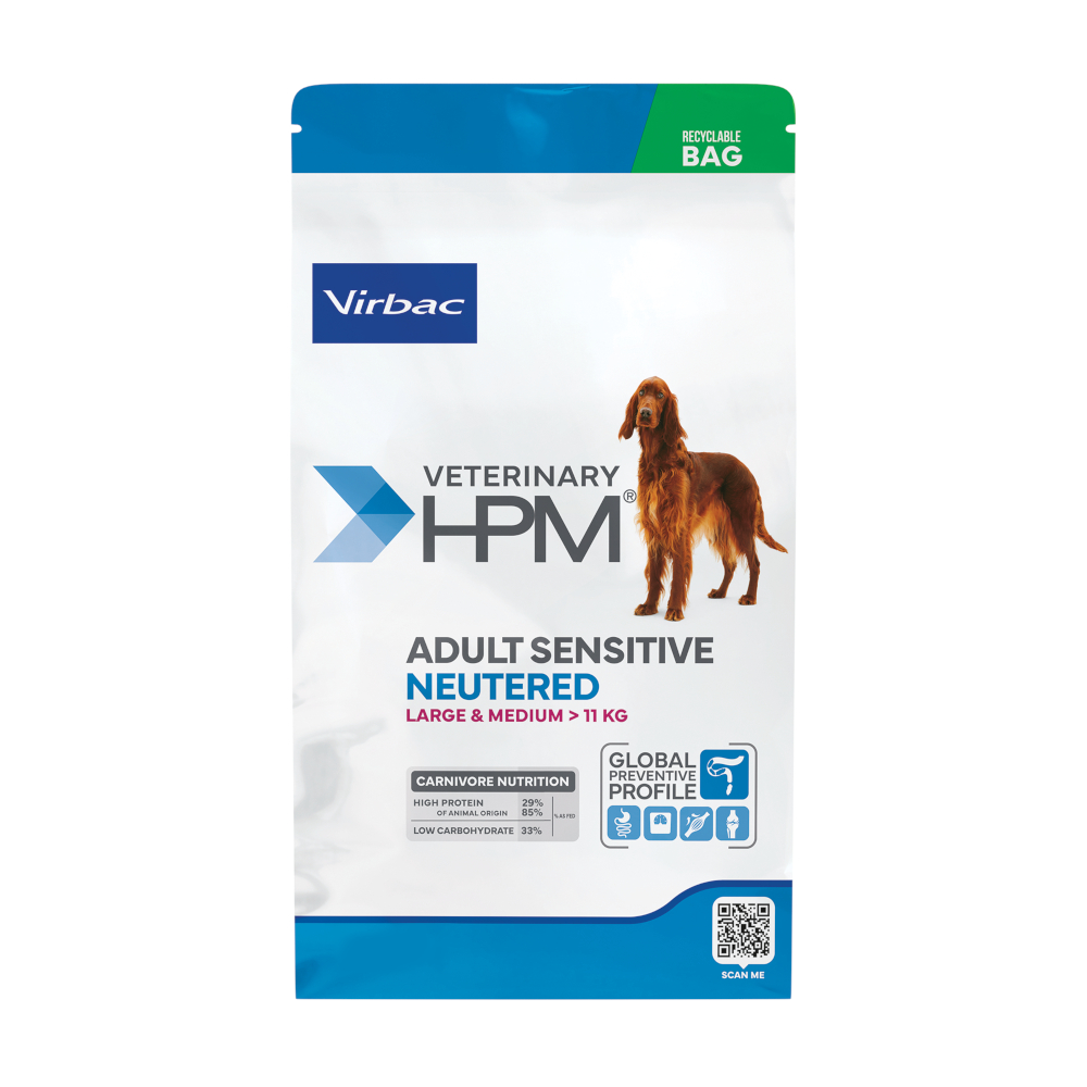 Virbac Veterinary HPM Adult Sensitive Neutered Dog Large & Medium - Sparpaket: 2 x 12 kg von Virbac