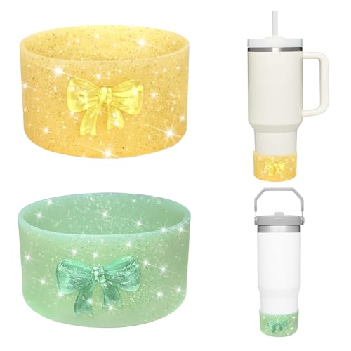 VirgoCCY Glitzernde Silikon-Stiefel für Stanley Cup 30 und 1,2 l, niedliches 3D-Schleifen-Design, rutschfeste Bodenabdeckung für Stanley IceFlow, Hydroflasche, einfacher moderner Becher, Grün + Gelb VirgoCCY Glitzernde Silikon-Stiefel für Stanley Cup 30 und 1,2 l, niedliches 3D-Schleifen-Design, rutschfeste Bodenabdeckung für Stanley IceFlow, Hydroflasche, einfacher moderner Becher, Grün + Gelb von VirgoCCY