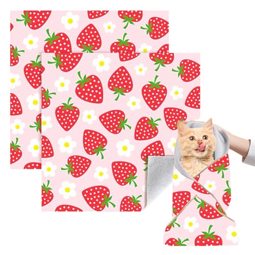 VirgoCCY Katzenpflege, 2 Stück, L (bis 6,8 kg) Katzenfessel, zum Nagelschneiden, Ohrenreinigung und Zähneputzen, selbstklebend, Anti-Bissschutz, kratzfest, rosa Erdbeere von VirgoCCY