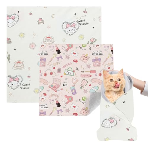 VirgoCCY Katzenpflege-Wrap, 2 Stück [L + XL] Katzenfessel, zum Nagelschneiden, Ohrenreinigung und Zähneputzen, selbstklebend, Anti-Bissschutz, kratzfest, Kaninchen + Make-up, 2 Stück von VirgoCCY
