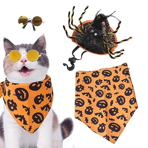 Halloween-Kostüm für Haustiere, lustiges Set mit 3 Halloween-Kostümen für Hunde – lustiges Halloween-Kostü für Hunde, Set mit Schalmütze Virtcooy von Virtcooy