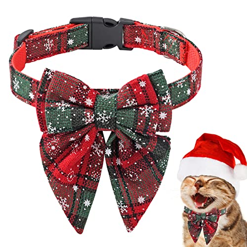 Virtcooy Halsband mit Schleife für Hunde – Schnalle Katze Weihnachten kariert mit D-Ring – Halsband für kleine mittelgroße und große Hunde als Geschenk für Urlaub, Haustier weich von Virtcooy