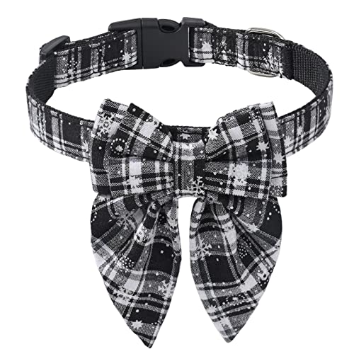 Virtcooy Halsband mit Schleife für Hunde – karierte Halsbänder für Katzen zu Weihnachten mit D-Ring – niedliches weiches Schneeflocken-Motiv für Haustiere, Hundehalsband von Virtcooy