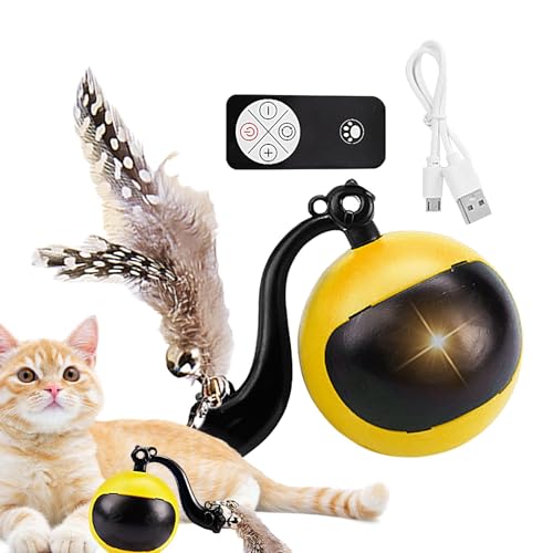 Virtcooy Smart Ball Katzenspielzeug, beweglicher Katzenball | Power Ball Katzenspielzeug mit Federschwänzen | Katzenspielzeug zur Bereicherung, Katzenübungsspielzeug mit LED-Licht und Ton, von Virtcooy