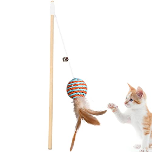 Virtcooy Streichspielzeug für Katzen – Spielzeug aus natürlichem Holz für Katzen mit klarem Klingeln – Angelspielzeug für Katzen, tragbares Spielzeug für Katzen, Kätzchen, Spaß beim Trainieren von Virtcooy