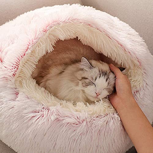 VisLarsc Plüsch-Donut-Hundebett, beruhigendes, rundes Hunde- und Katzenbett, weiches und flauschiges Kuschelkissen, selbstwärmendes Welpenbett, maschinenwaschbar (35 cm, Rosa) von VisLarsc