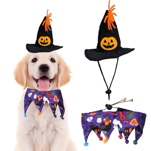 Visiblurry Hexenkostüm für Hunde | Hundeschal mit Glöckchen, Katzenmütze mit Kürbismuster und Spinnendekor | Verstellbares, bequemes Haustierkostü für Katzen und Hunde, Halloween-Partygeschenke Visiblurry Hexenkostüm für Hunde | Hundeschal mit Glöckchen, Katzenmütze mit Kürbismuster und Spinnendekor | Verstellbares, bequemes Haustierkostü für Katzen und Hunde, Halloween-Partygeschenke von Visiblurry