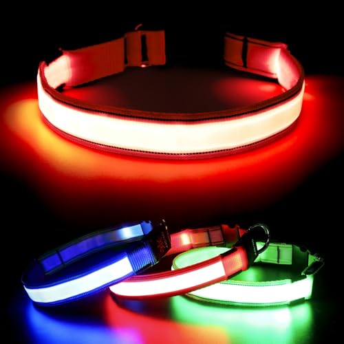 Visinite Leuchtendes LED-Hundehalsband, Wiederaufladbar, Wasserdicht, Reflektierend, Vollständig Verstellbar, Blinkend, für Mittelgroße und Große Hunde, Rot, Größe L Visinite Leuchtendes LED-Hundehalsband, Wiederaufladbar, Wasserdicht, Reflektierend, Vollständig Verstellbar, Blinkend, für Mittelgroße und Große Hunde, Rot, Größe L von Visinite