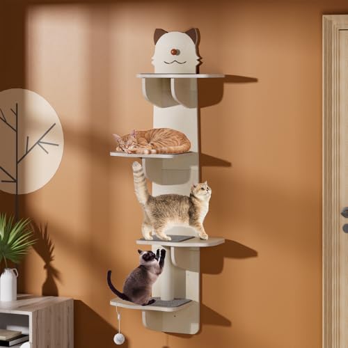 Kratzbaum Wandmontage, 4-stöckiger Kletterturm mit Kratzbaum, Beige Catface Design von Vissmarta