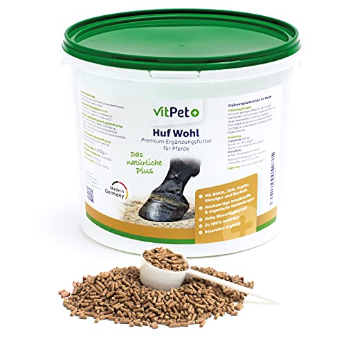 VitPet+ Huf Wohl – Spezial Mineralfutter Pferde – Mit Biotin, Zink, Kieselgur und Bierhefe – 4 kg – Zur Unterstützung des Hufwachstums – Inkl. Dosierlöffel von VitPet+