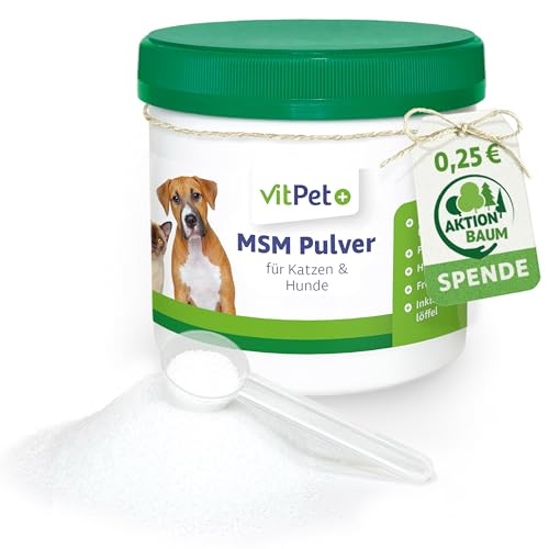 VitPet+ MSM Hund – Premium MSM Pulver für Hunde und Katzen – 300 g Dose inkl. Dosierlöffel (Methylsulfonylmethan- / Schwefel-Pulver für Katzen und Hunde) von VitPet+