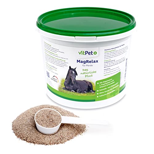 VitPet+ MagRelax für Pferde – Magnesium Pferd mit Tryptophan und Vitamin B-Komplex – Unterstützt Entspannung, Muskulatur und Nervensystem – 2 kg inklusive Dosierlöffel von VitPet+