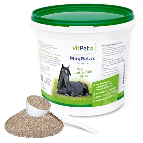 VitPet+ MagRelax für Pferde – Magnesium Pferd mit Tryptophan und Vitamin B-Komplex – Unterstützt Entspannung, Muskulatur und Nervensystem – 2 kg inklusive Dosierlöffel von VitPet+