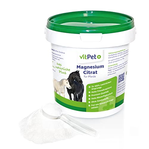 VitPet+ Magnesiumcitrat für Pferde – Magnesium Pferd – Premium Magnesiumcitrat Pulver – Zur Unterstützung von Muskulatur und Nervensystem – 1000 g inklusive Dosierlöffel von VitPet+