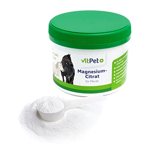 VitPet+ Magnesiumcitrat für Pferde – Magnesium Pferd – Premium Magnesiumcitrat Pulver – Zur Unterstützung von Muskulatur und Nervensystem – 500 g inklusive Dosierlöffel von VitPet+