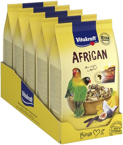 Vitakraft African, Futter für afrikanische Kleinpapageien, mit wichtigen Vitaminen und Nährstoffen, in Vorratsgröße, ohne Zusatz von Zucker (5x 750g) von Vitakraft