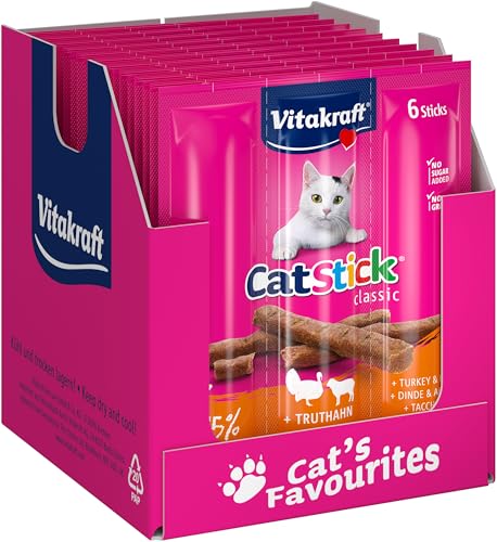 Vitakraft Cat Stick Classic, Katzen Leckerli, fleischiger Stick, mit Truthahn und Lamm, Vorratsgröße, ohne Zusatz von Zucker (10x 36g) von Vitakraft