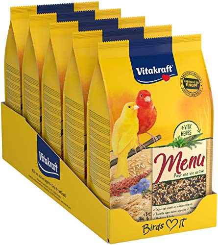 VITAKRAFT - Menu Kanarienvögel – Komplettfutter für Vögel – reich an Vitaminen, Mineralien und Spurenelementen – 5 Frischebeutel à 900 g von Vitakraft