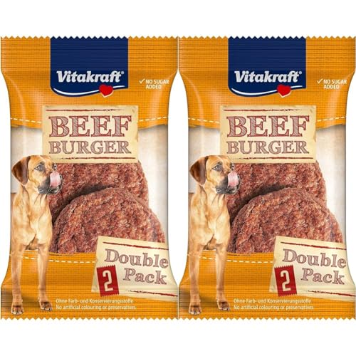 Vitakraft Beef Burger, Hundesnack, herzhaft fleischiger Imbiss im Doppelpack, ideal zum Mitnehmen (1x 2 Stück) (Packung mit 2) von Vitakraft