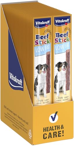 Vitakraft Beef Stick Low Fat, Hundeleckerli, Fleischstick Pute, Hunde Trainingsleckerli, für Hunde mit Gewichtsproblemen, ohne Zusatz von Zucker (50x 12g) von Vitakraft