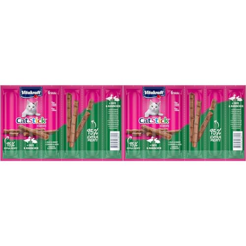 Vitakraft Cat Stick Classic, Katzensnack, fleischige Mini-Sticks, mit Ente und Kaninchen, in Vorratsgröße (10x 6 Stück) (Packung mit 2) von Vitakraft