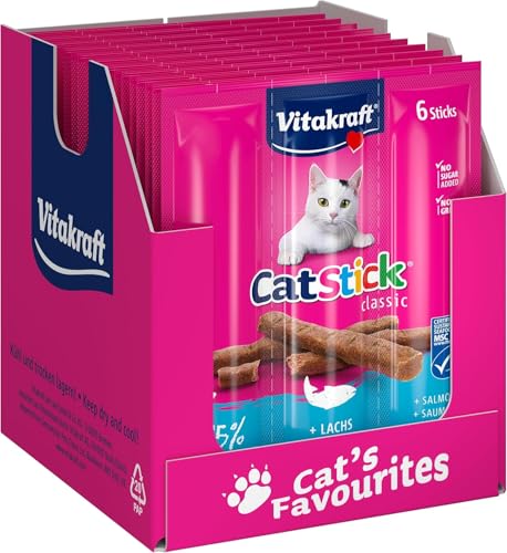 Vitakraft Cat Stick Classic, Katzen Leckerli, fleischiger Stick, mit Lachs, Vorratsgröße, ohne Zusatz von Zucker (10x 36g) von Vitakraft